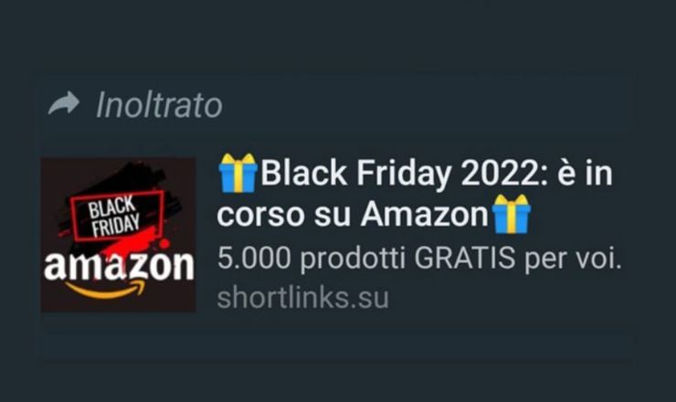 Messaggio truffa Black Friday Amazon